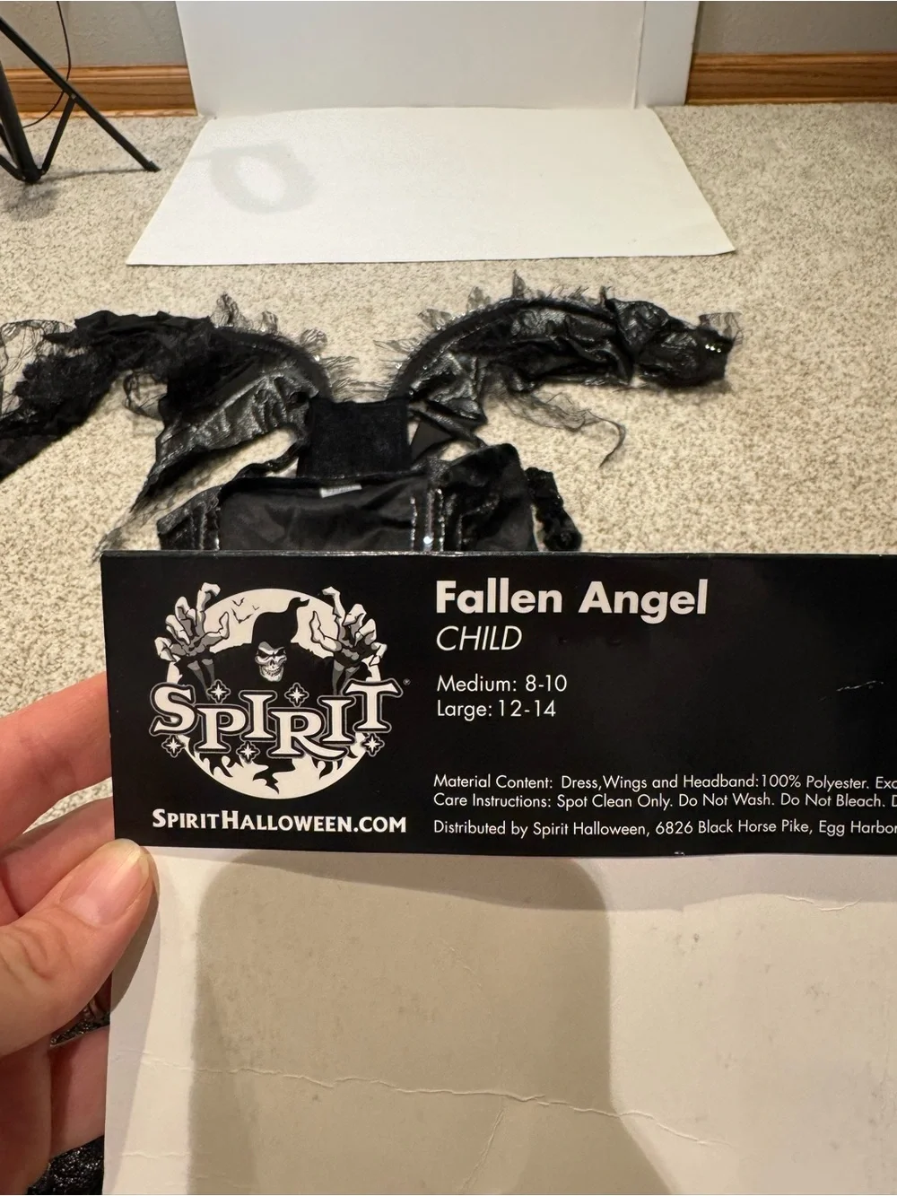 Spirit Halloween Fallen Angel Gothic Costume Dress Wings Headband Child